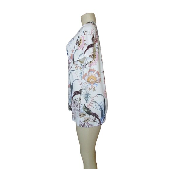 Ted Baker London Short Sleeve Fitted Blouse w Floral Birds Size Large - Picture 3 of 5